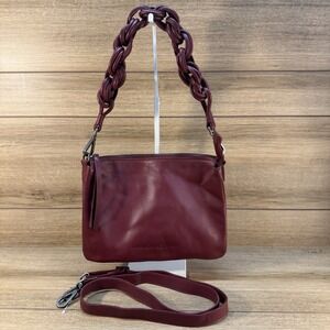 Harbour 2nd‎ Leather Burgundy Braided Crossbody Shoulder Bag Purse
